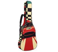 Borsa per chitarra acustica con auto sportiva vintage rossa e bandiera a scacchi, imbottita, impermeabile, per chitarre da 40 41 e 42 pollici, Multicolore 01, 42.9x16.9x4.7 in, Zaino casual