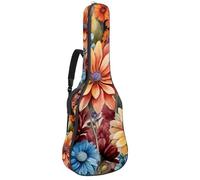 Borsa per chitarra acustica con fiori ad acquerello e peonie su sfondo beige, imbottitura spessa, impermeabile, per chitarre da 40, 41, 42 pollici, Multicolore 03, 42.9x16.9x4.7 in, Zaino casual