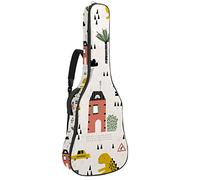 Borsa per chitarra acustica con tasca imbottitura in spugna extra spessa impermeabile in tessuto Oxford, custodia per chitarra con manico e tracolla dinosauri, casa autobus albero