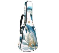 Borsa per chitarra acustica, imbottitura spessa 1 cm, in tessuto Oxford impermeabile, per basso elettrico da 40 a 42 pollici, acquerello, granchio, alghe marine, foglie, bolle e stelle marine