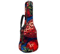 Borsa per chitarra acustica rossa dipinta a mano con 2 tasche, tracolla regolabile e gancio posteriore, adatta per chitarre elettriche, bassi e chitarre classiche, Fragola rossa dipinta a mano,