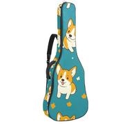 Borsa per chitarra da 104 cm, doppia tracolla regolabile, custodia per chitarra acustica con retro blu, custodia per chitarra con simpatico cane Corgi, impermeabile, in tessuto Oxford, spugna spessa,