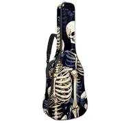 Borsa per chitarra da 104 cm, doppia tracolla regolabile, custodia per chitarra acustica, con scheletri scuri, impermeabile, in tessuto Oxford, spugna spessa, Scheletri scuri freddi, 42.9x16.9x4.7 in,