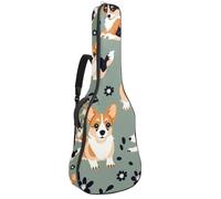 Borsa per chitarra da 104 cm, doppia tracolla regolabile, custodia per chitarra acustica, con simpatico cucciolo di Corgi, impermeabile, in tessuto Oxford spesso e spugna, Simpatico cucciolo di Corgi,