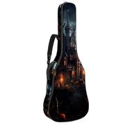 Borsa per chitarra da 104 cm, doppia tracolla regolabile, custodia per chitarra acustica, decorazione castello di Halloween, custodia per chitarra 21, impermeabile, panno Oxford in spugna spessa,