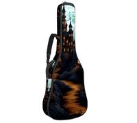 Borsa per chitarra da 104 cm, doppia tracolla regolabile, custodia per chitarra acustica, decorazione castello di Halloween, custodia per chitarra 57, impermeabile, panno Oxford in spugna spessa,