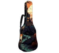 Borsa per chitarra da 104 cm, doppia tracolla regolabile, custodia per chitarra acustica, decorazione castello di Halloween, custodia per 3 chitarre, impermeabile, panno Oxford in spugna spessa,