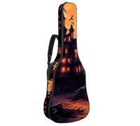 Borsa per chitarra da 104 cm, doppia tracolla regolabile, per chitarra acustica, motivo castello di Halloween, custodia per chitarra 69, impermeabile, in tessuto Oxford, spugna spessa, Modello