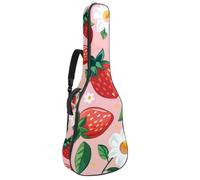 Borsa per chitarra di dimensioni standard, 40 41 42 pollici custodia per chitarra elettrica basso chitarra classica, fragola e sfondo rosa fiore carino, Multicolore 01, 42.9x16.9x4.7 in, Zaino casual