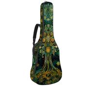 Borsa per chitarra estetica con motivo albero della vita con fasi lunari e farfalle colorate, borsa imbottita per chitarra acustica, zaino con tracolla regolabile tasche, Multicolore 06, 42.9x16.9x4.7