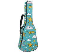 Borsa per chitarra impermeabile con cerniera morbida zaino per chitarra, basso acustico e classico folk chitarra elettrica cartoni animati Doodle Moon Star Cloud Sun sfondo blu
