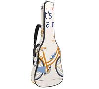 Borsa per chitarra impermeabile con cerniera morbida zaino per chitarra, basso acustico e classico folk chitarra elettrica vintage Let's Go For A Ride bicicletta floreale