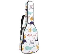 Borsa per chitarra impermeabile con cerniera morbida zaino per chitarra, basso acustico e classico folk chitarra elettrica folk parole mare delfino tartaruga pesce