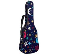 Borsa per chitarra impermeabile con cerniera morbida zaino per chitarra, basso acustico e classico folk chitarra elettrica cartoni animati variopinti Moon Star Pattern Navy Blue