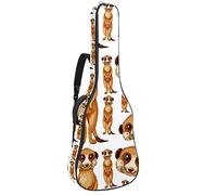 Borsa per chitarra impermeabile con cerniera morbida zaino per chitarra, basso acustico e classico folk chitarra elettrica borsa carina cartoni animati suricati su sfondo bianco