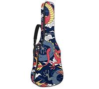 Borsa per chitarra impermeabile con cerniera morbida zaino per chitarra, basso acustico e classico folk chitarra elettrica borsa miti cinesi leggende drago rosso navy