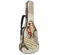 Borsa per chitarra impermeabile con cerniera morbida zaino per chitarra, basso acustico e classico folk chitarra elettrica Parigi Eiffel Tower Vintage Bicicletta