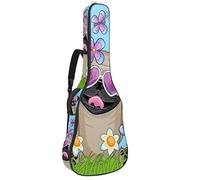 Borsa per chitarra impermeabile con cerniera morbida zaino per chitarra, basso acustico e classico folk chitarra elettrica cucciolo sul campo fiori farfalle a forma di cuore nuvole cielo aperto
