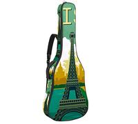 Borsa per chitarra impermeabile con cerniera morbida zaino per chitarra, basso acustico e classico folk chitarra elettrica Francia Parigi Torre Eiffel Sunset River