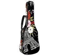 Borsa per chitarra impermeabile con cerniera morbida zaino per chitarra, basso acustico e classico folk chitarra elettrica Parigi Black Eiffel Tower