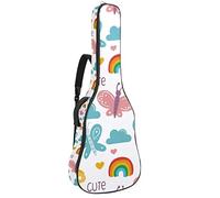 Borsa per chitarra impermeabile con cerniera morbida zaino per chitarra, chitarra acustica e classica folk chitarra elettrica divertente Doodle arcobaleno farfalle parole nuvole