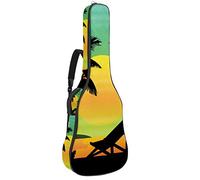 Borsa per chitarra impermeabile con cerniera morbida zaino per chitarra, chitarra acustica e classica folk chitarra elettrica Palm Tree Beach Silhouettes tramonto verde giallo