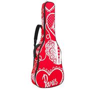 Borsa per chitarra impermeabile con cerniera morbida zaino per chitarra, chitarra acustica e classica folk chitarra elettrica Parigi Eiffel Tower Love Pattern rosso