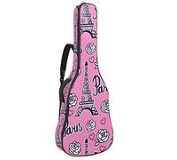 Borsa per chitarra impermeabile con cerniera morbida zaino per chitarra, chitarra acustica e classica folk chitarra elettrica Parigi Eiffel Torre modello rosa