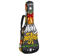Borsa per chitarra impermeabile con cerniera morbida zaino per chitarra, chitarra acustica e classica folk chitarra elettrica, elementi di Natale campana con sfondo nero