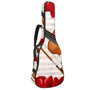 Borsa per chitarra impermeabile con cerniera morbida zaino per chitarra, chitarra acustica e classica folk chitarra elettrica violino con note chiave e petali rossi