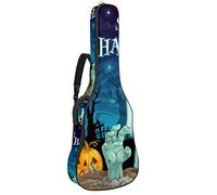 Borsa per chitarra impermeabile con cerniera morbida zaino per chitarra, chitarra acustica e classica folk chitarra elettrica Spooky festa di Halloween sul cimitero luna e fantasma