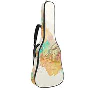 Borsa per chitarra impermeabile con cerniera morbida zaino per chitarra, chitarra acustica e classica folk chitarra elettrica disegnata a mano vecchia città