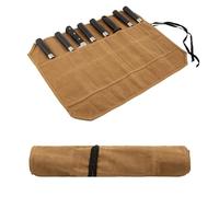 Borsa per coltelli, coltello da cucina con 8 scomparti per coltelli e cucchiai, in tela di cera, regalo per cuochi professionisti o appassionati culinari, cachi