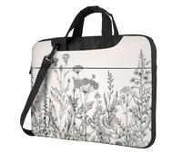 Borsa per computer con stampa botanica con erbe floreali e stampa comoda borsa per computer elegante e protettiva stile unico, Nero , 15.6 inch