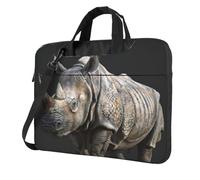 Borsa per computer con stampa di rinoceronti con animali e maniglia per il trasporto, custodia protettiva per computer portatili da 13", 14" e 15,6", Nero , 15.6 inch