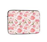 Borsa per computer da 25,4 cm, con motivo a teiera rosa, borsa portatile per computer, adatta per viaggi d'affari e pendolarismo