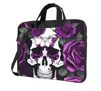 Borsa per computer portatile alla moda e protettiva con stampa scheletro di rosa viola unica, Nero , 14 inch