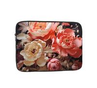 Borsa per computer portatile, antiurto, portatile, alla moda, con peonie dai colori vivaci, stampa di design, per viaggi d'affari, università, Nero , 12 inch