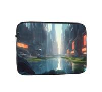 Borsa per computer portatile, antiurto, portatile, alla moda, con stampa della città sull'acqua, per viaggi di lavoro, università, Nero , 17 inch