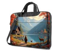 Borsa per computer portatile Autumn Serenity: Cabin By The Lake With Wildlife Borsa per laptop 16 pollici Custodia per laptop 16 pollici, Colore, 29x38cm