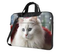 Borsa per computer portatile, borsa a tracolla con simpatico gatto bianco, borsa a tracolla per computer da 13 pollici
