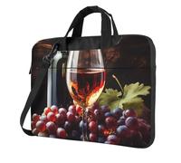 Borsa per computer portatile, borsa a tracolla con tracolla per computer portatile Art Red Wine Galsses & Grapes, Nero, 13 inch
