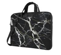 Borsa per computer portatile, borsa a tracolla in marmo bianco e nero con tracolla, borsa per computer da 14 pollici
