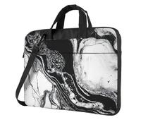 Borsa per computer portatile, borsa a tracolla in marmo bianco e nero, Nero, 13 inch