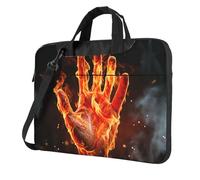 Borsa per computer portatile, borsa a tracolla per computer portatile, con fiamme di fuoco, Nero, 14 inch