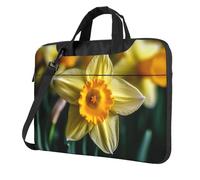 Borsa per computer portatile, borsa da trasporto con fiori di narciso, borsa a tracolla con tracolla, Nero, 13 inch