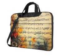Borsa per computer portatile, borsa da trasporto vintage con note musicali messenger, borsa a tracolla per computer, Nero, 13 inch