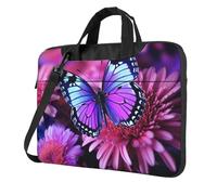 Borsa per computer portatile, borsa da trasporto viola con farfalla e fiore, borsa a tracolla per computer da 14 pollici