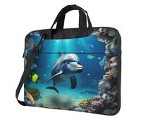 Borsa per computer portatile, borsa per il trasporto del computer portatile, borsa a tracolla con delfino, con tracolla, borsa per computer, Nero, 14 inch