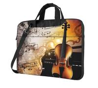 Borsa per computer portatile, borsa per il trasporto di pianoforte, violino note musicali, borsa a tracolla con tracolla per computer, Nero, 13 inch